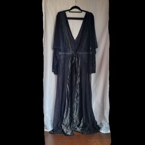 Eyelash Lace and Mesh Robe with Satin Pleats